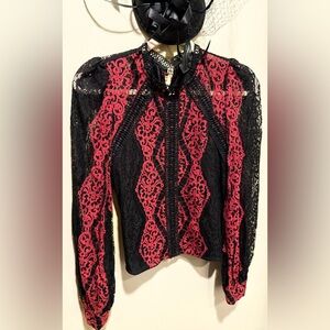 Gracia Red & Black Lace Mock Collar NWOT